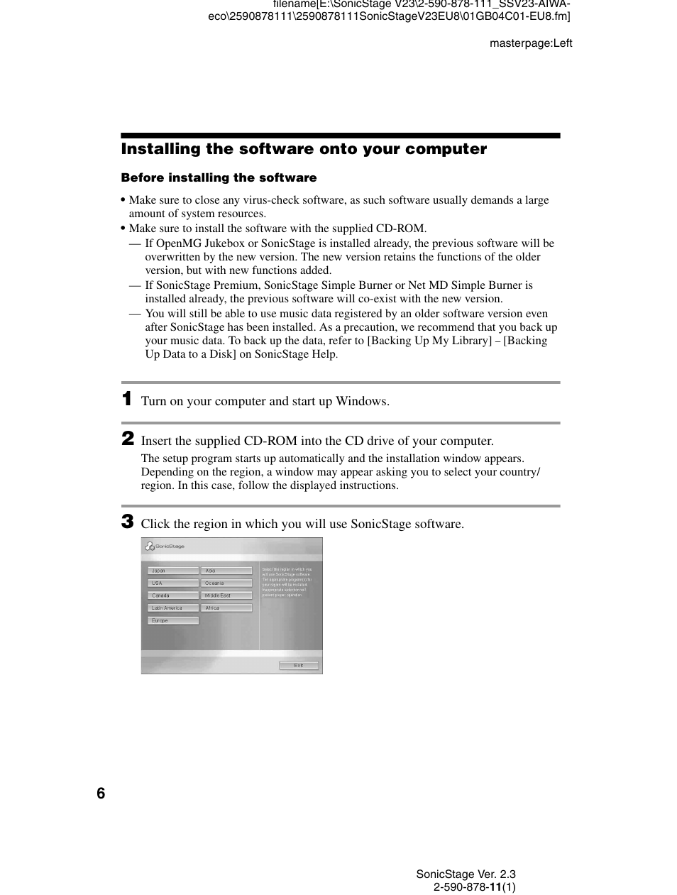 Installing the software onto your computer | Sony VGF-AP1L User Manual | Page 6 / 20