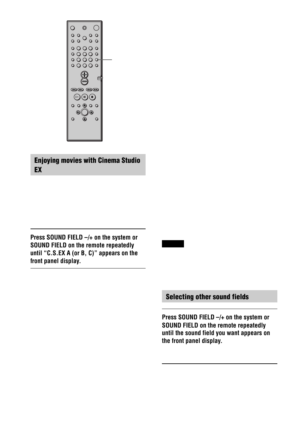 Enjoying movies with cinema studio ex, Selecting other sound fields | Sony DAV-C990 User Manual | Page 52 / 88