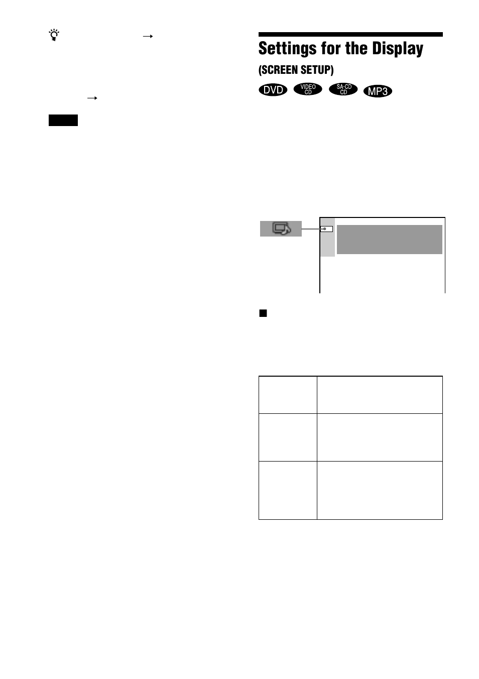 Settings for the display | Sony DAV-C990 User Manual | Page 68 / 88