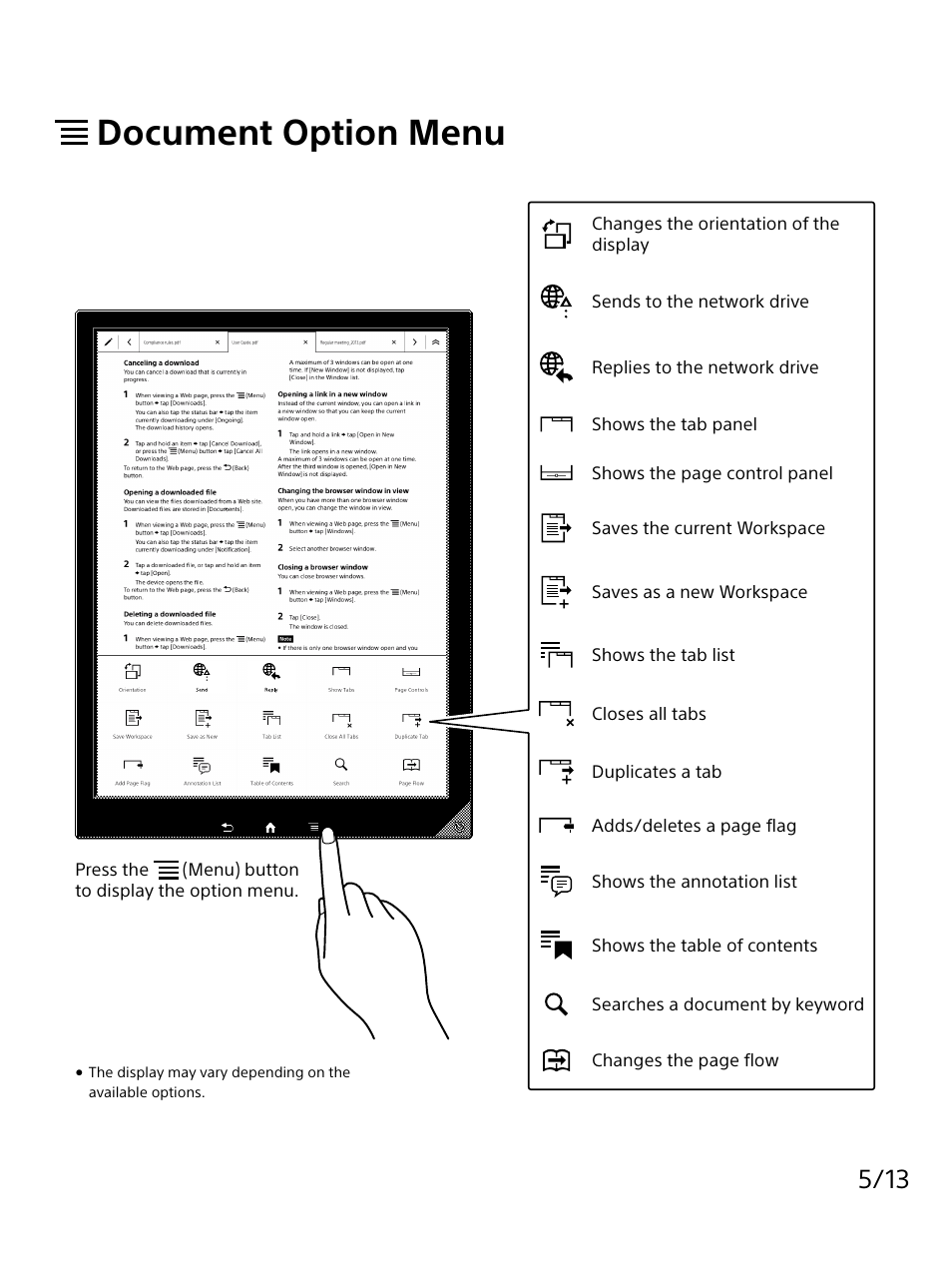 Document option menu | Sony DPT-S1 User Manual | Page 5 / 13