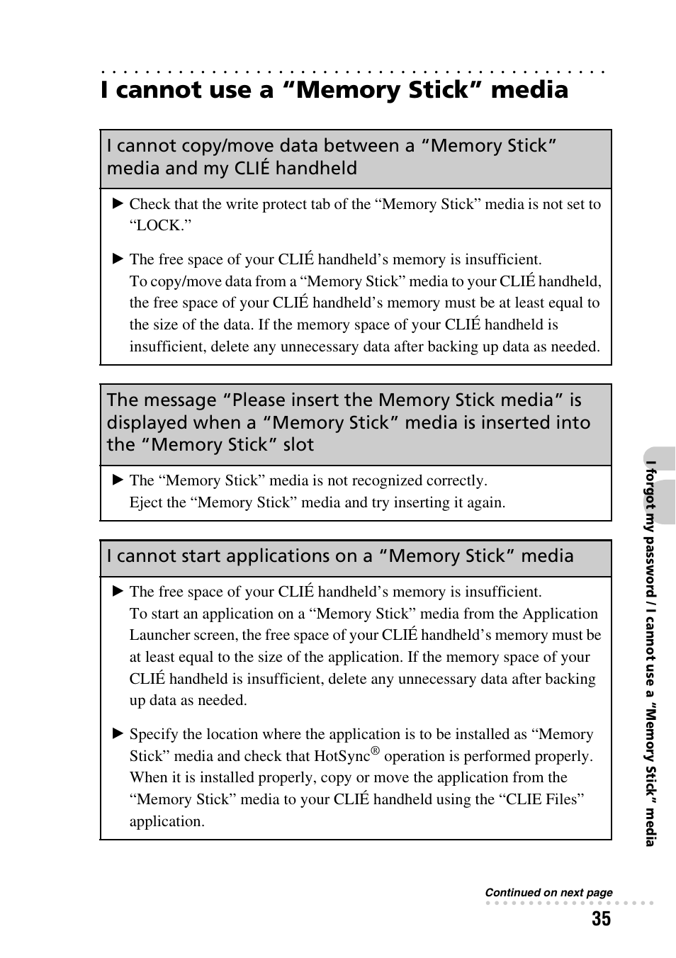 I cannot use a “memory stick” media | Sony PEG-TG50 User Manual | Page 35 / 56