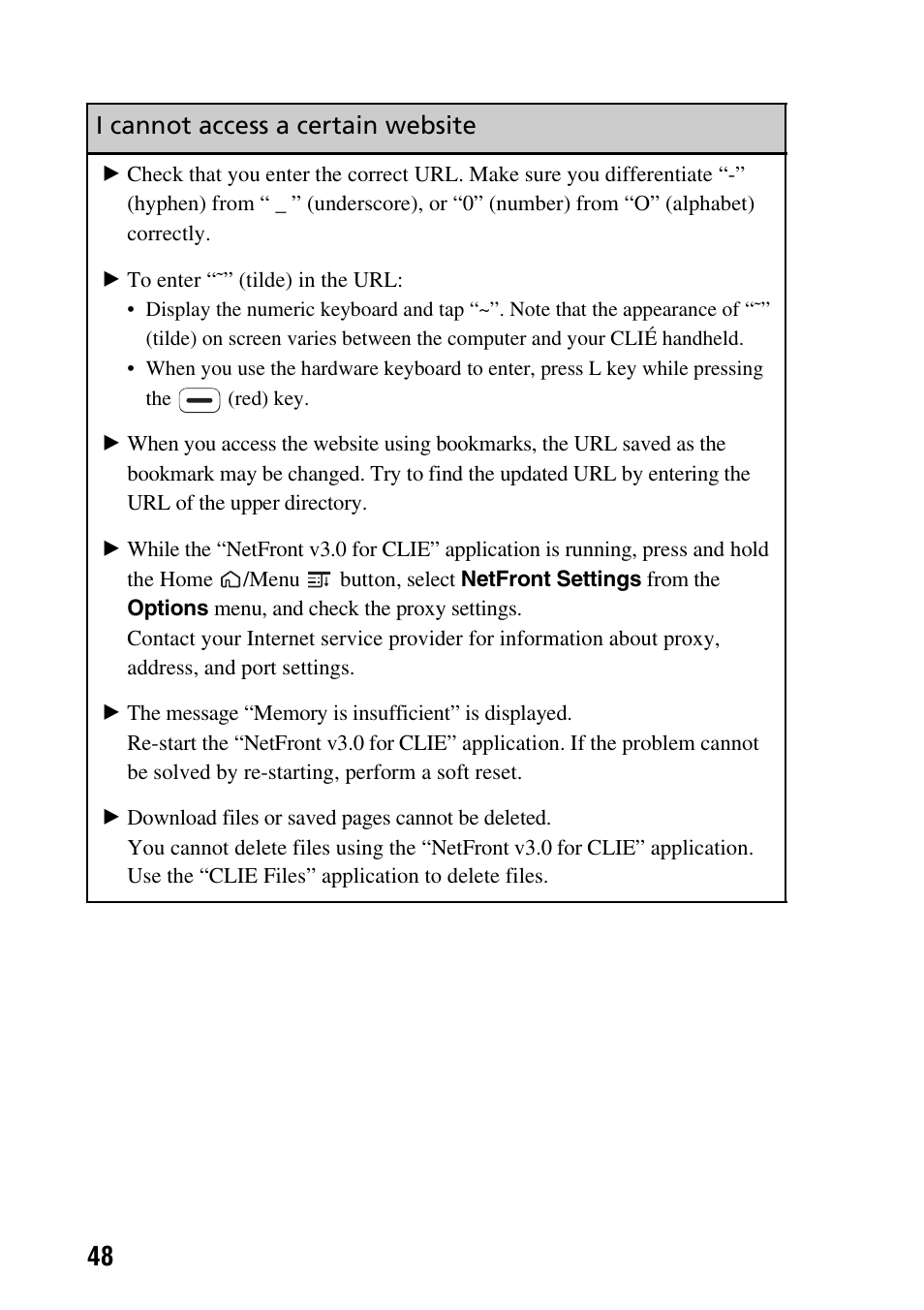 I cannot access a certain website | Sony PEG-TG50 User Manual | Page 48 / 56