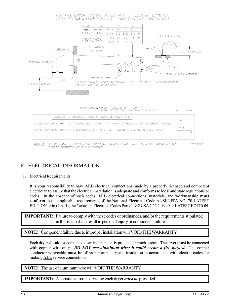 Electrical information, F. electrical information | American Dryer Corp. ML-82 III User Manual | Page 20 / 46