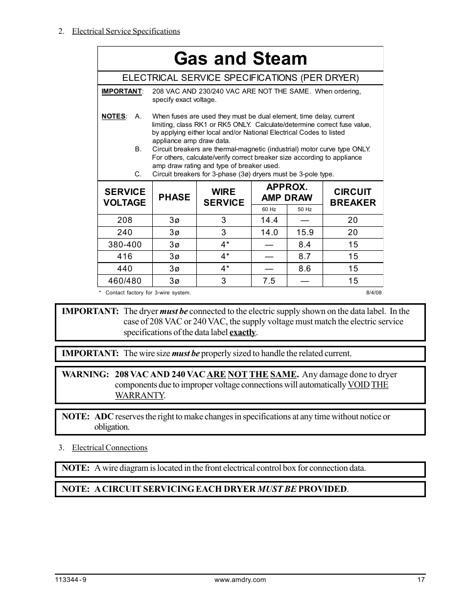 Gas and steam | American Dryer Corp. ML-82 III User Manual | Page 21 / 46