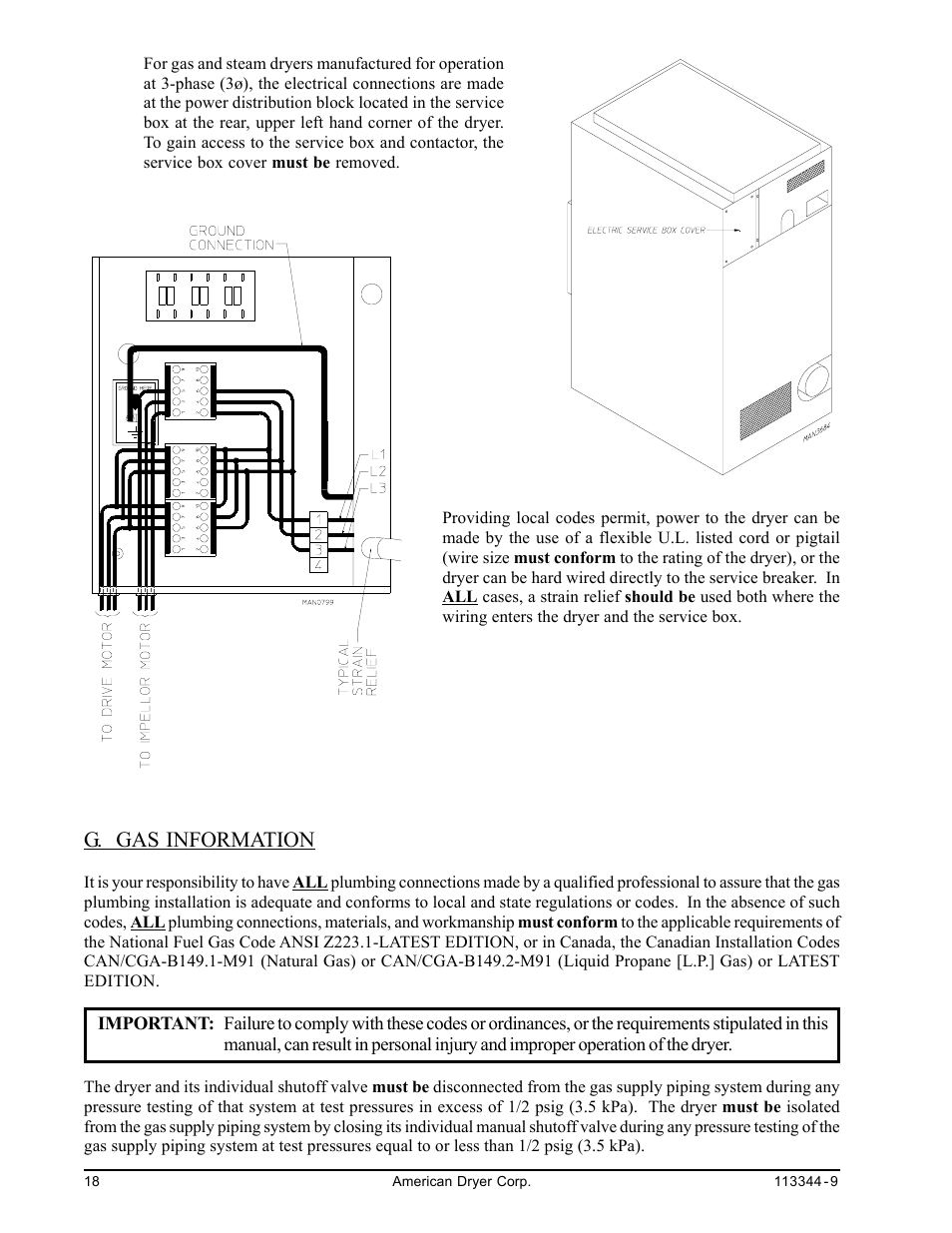 Gas information, G. gas information | American Dryer Corp. ML-82 III User Manual | Page 22 / 46