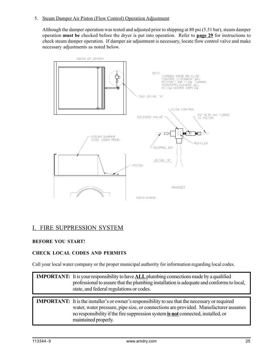 Fire suppression system, I. fire suppression system | American Dryer Corp. ML-82 III User Manual | Page 29 / 46