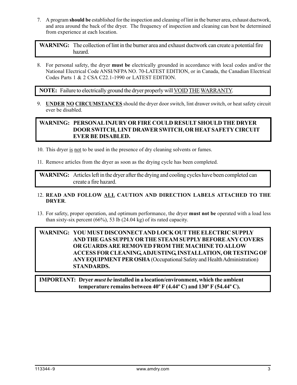 American Dryer Corp. ML-82 III User Manual | Page 7 / 46