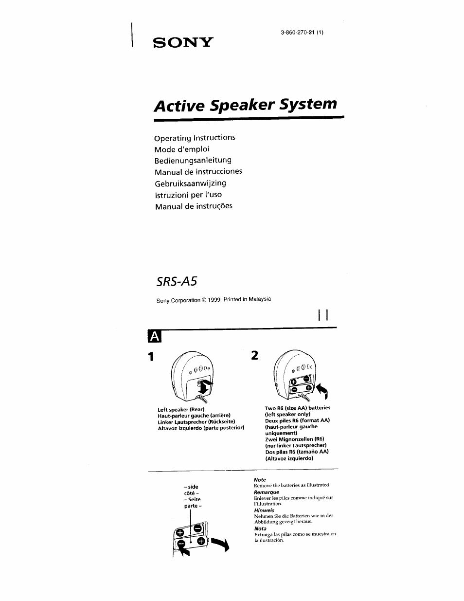 Sony SRS-A5 User Manual | 9 pages