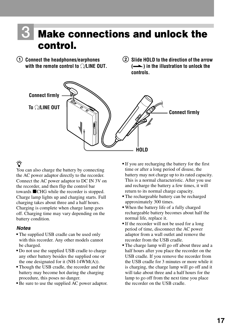 Make connections and unlock the control | Sony MZ-N1 User Manual | Page 17 / 96