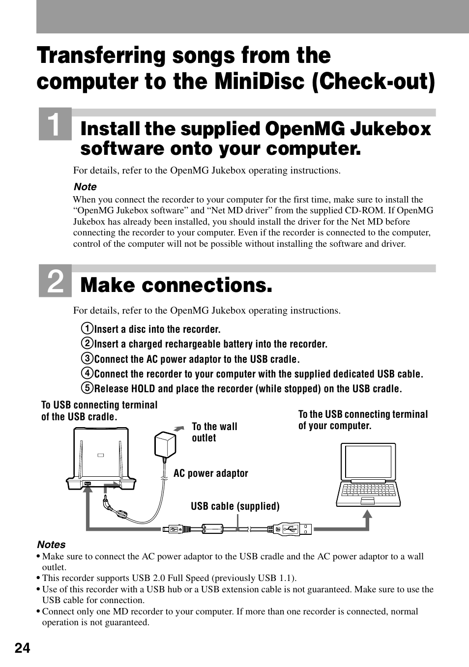 Make connections | Sony MZ-N1 User Manual | Page 24 / 96
