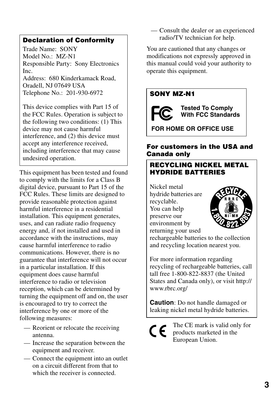 Sony MZ-N1 User Manual | Page 3 / 96