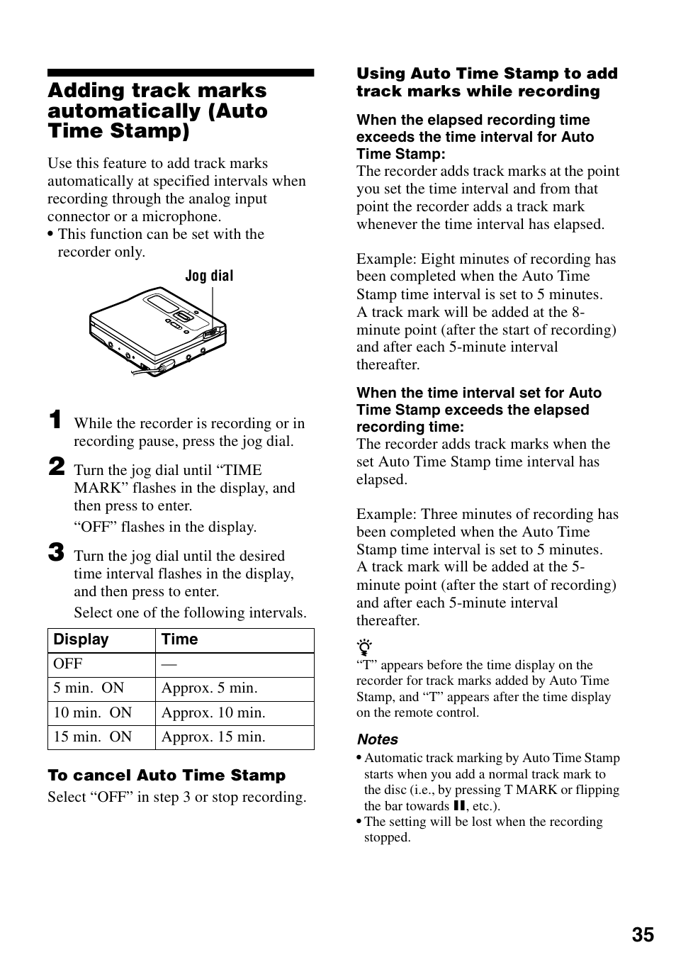 Adding track marks automatically (auto time stamp) | Sony MZ-N1 User Manual | Page 35 / 96