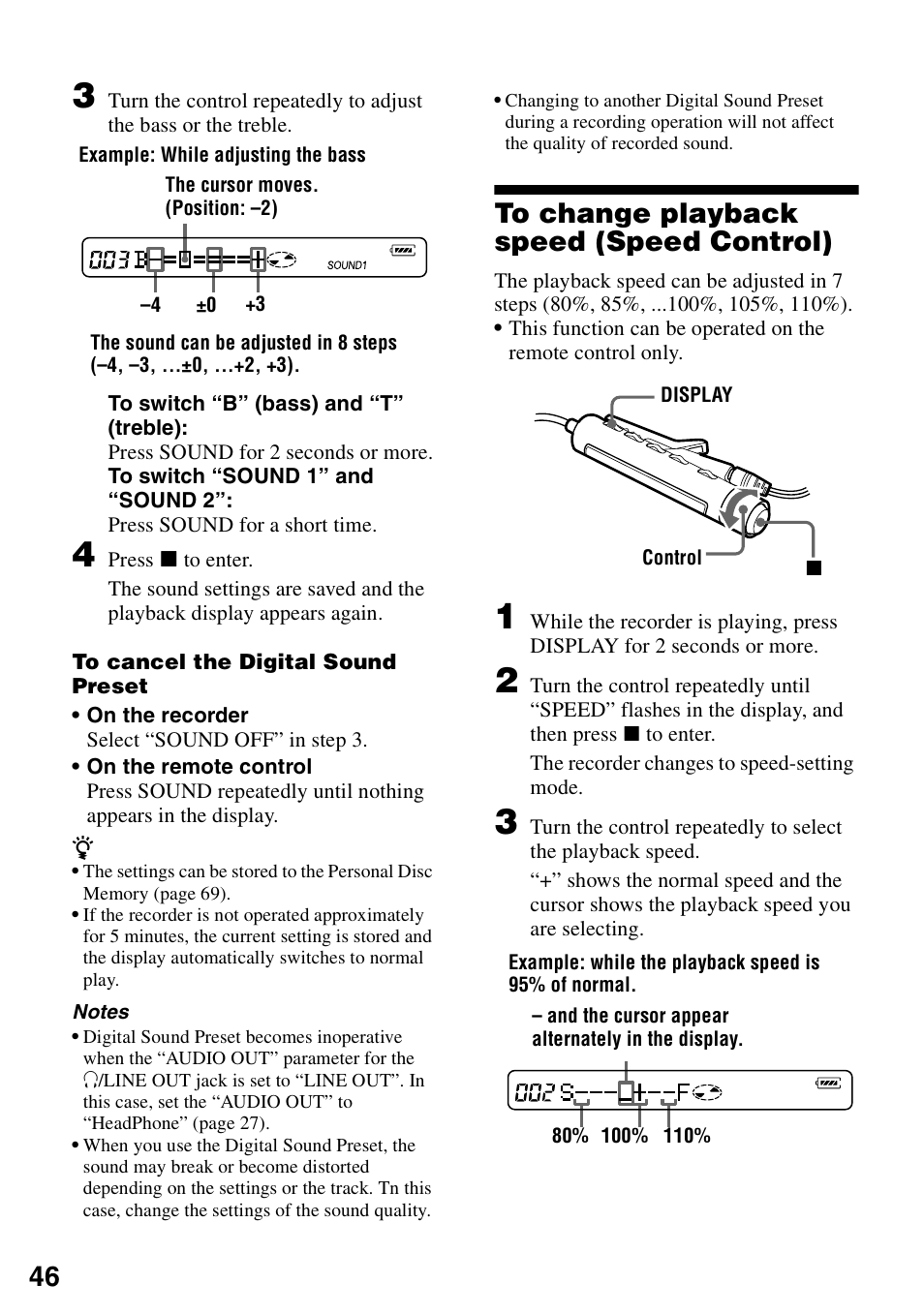 To change playback speed (speed control) | Sony MZ-N1 User Manual | Page 46 / 96