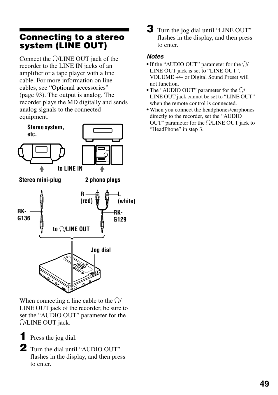 Connecting to a stereo system (line out), 49 connecting to a stereo system (line out) | Sony MZ-N1 User Manual | Page 49 / 96