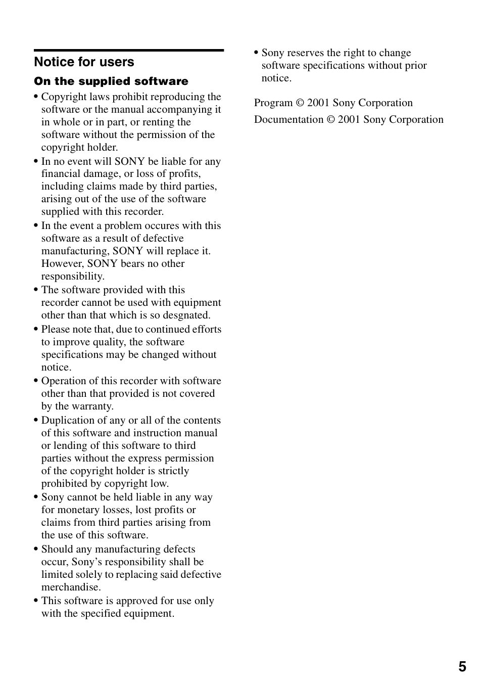 Notice for users | Sony MZ-N1 User Manual | Page 5 / 96