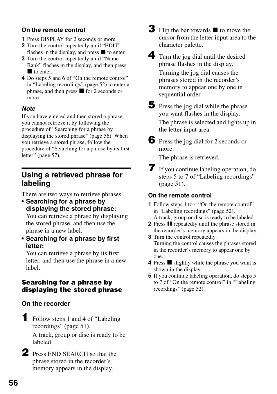 Using a retrieved phrase for labeling | Sony MZ-N1 User Manual | Page 56 / 96