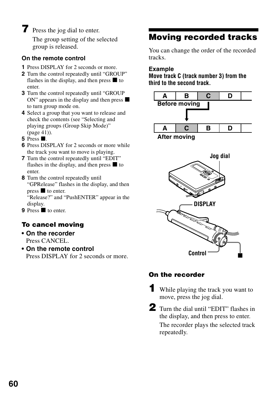 Moving recorded tracks | Sony MZ-N1 User Manual | Page 60 / 96