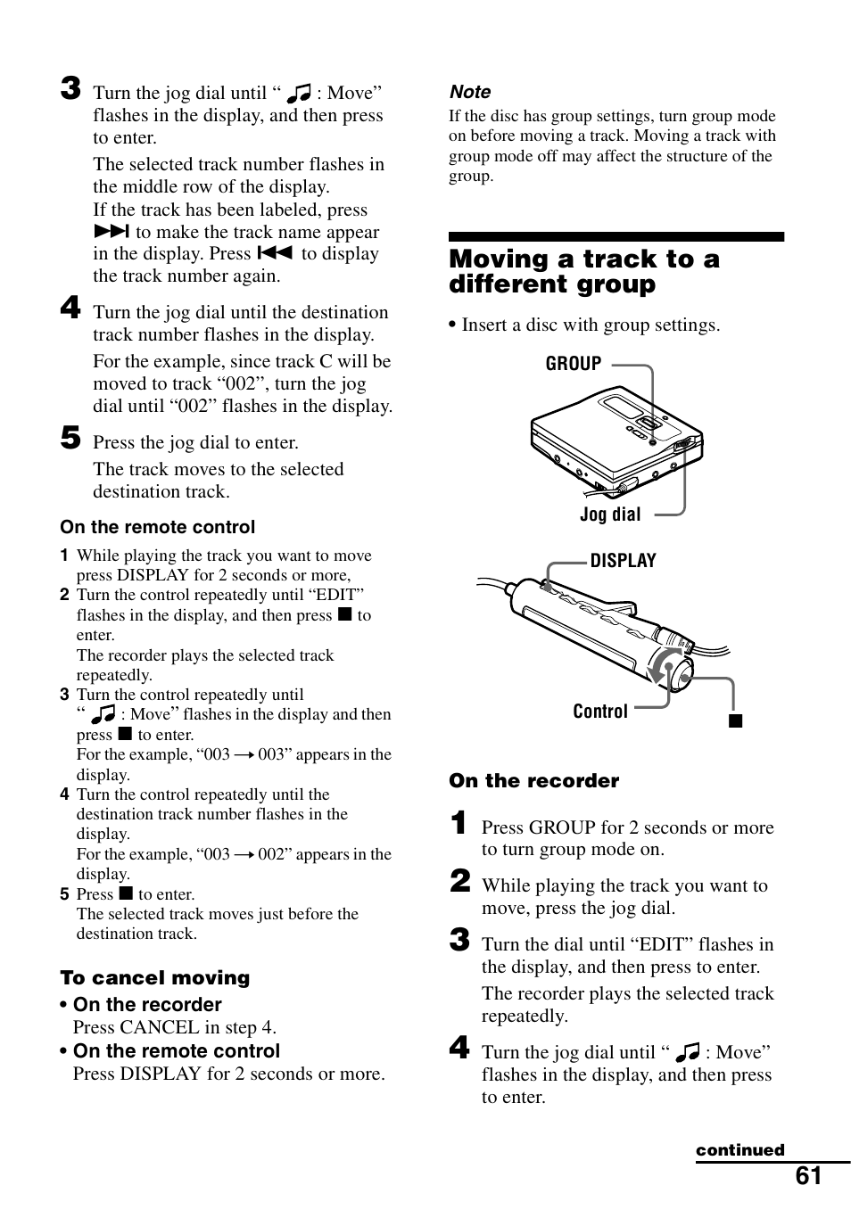 Moving a track to a different group | Sony MZ-N1 User Manual | Page 61 / 96