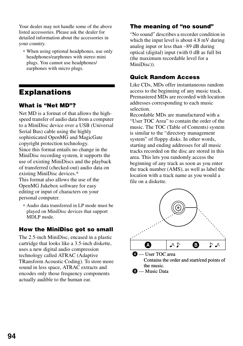 Explanations | Sony MZ-N1 User Manual | Page 94 / 96