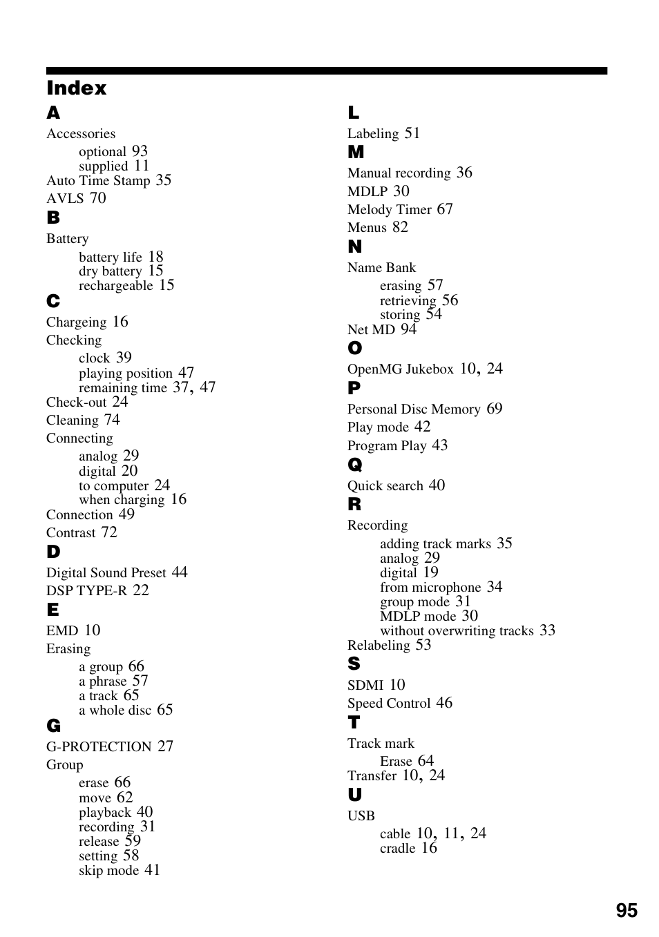 Index | Sony MZ-N1 User Manual | Page 95 / 96