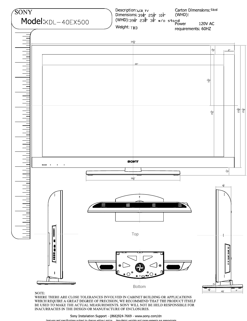 Sony KDL-40EX500 User Manual | 3 pages