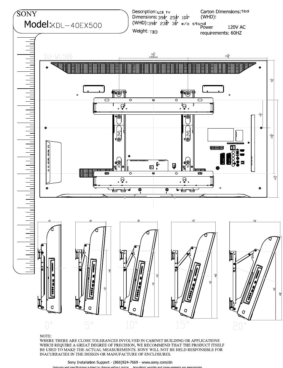 Model :kdl-4oex50o, Model | Sony KDL-40EX500 User Manual | Page 3 / 3