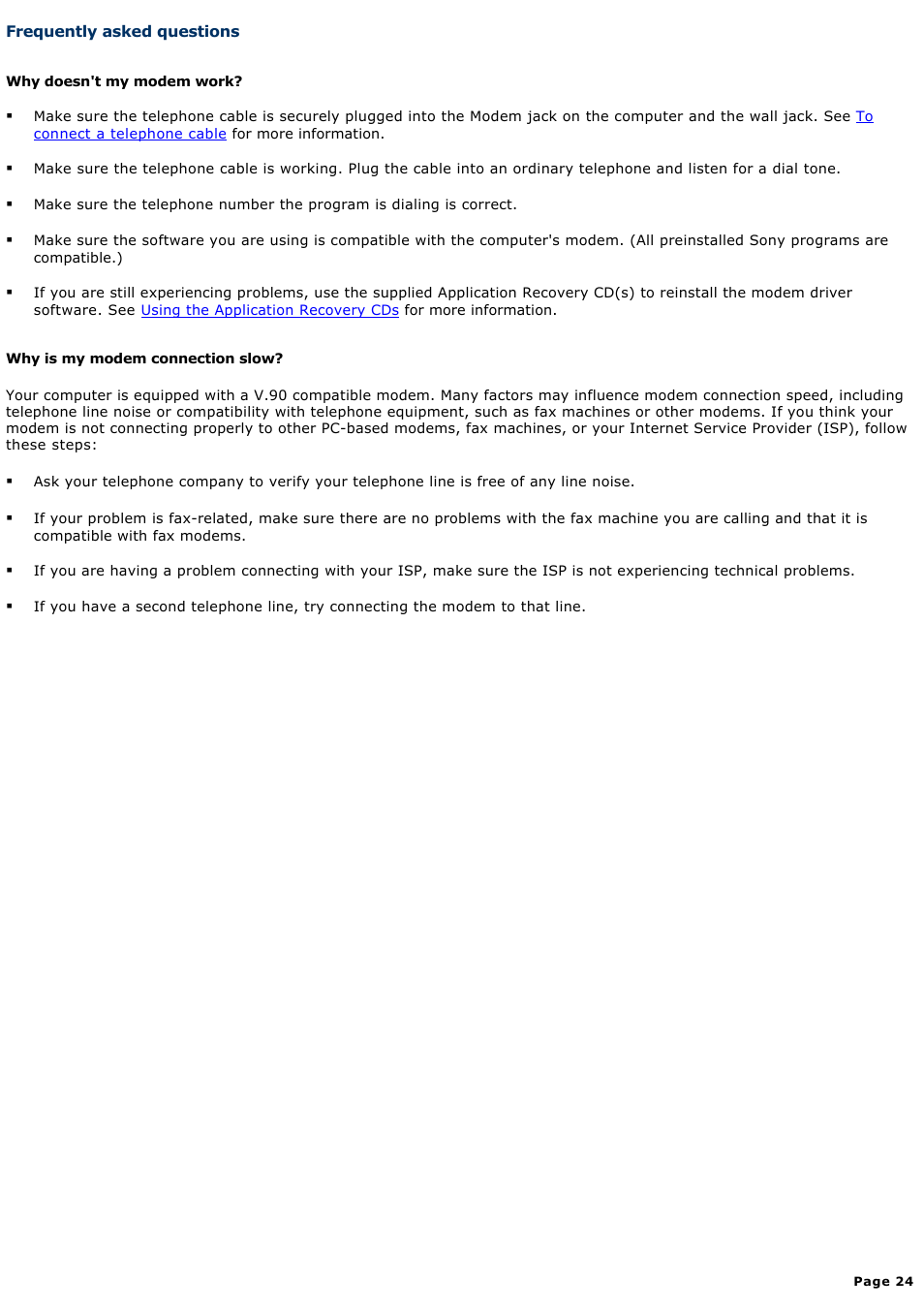 Frequently asked questions | Sony PCG-V505AXP User Manual | Page 24 / 164