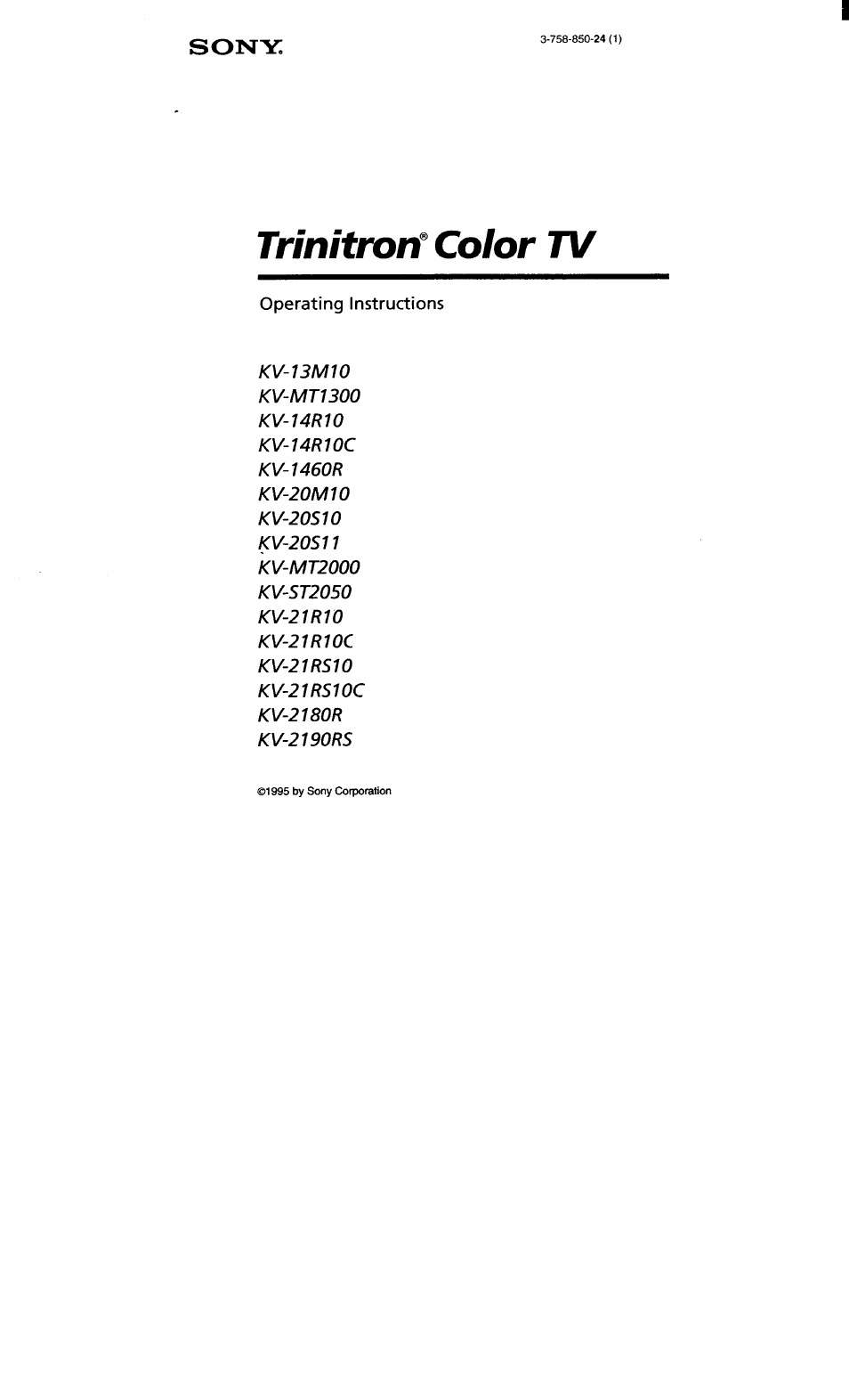 Sony KV-20S10 User Manual | 23 pages
