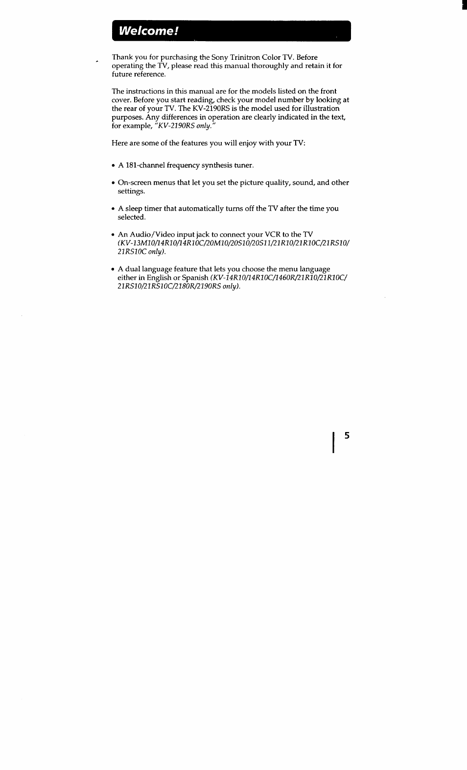 Welcome | Sony KV-20S10 User Manual | Page 4 / 23
