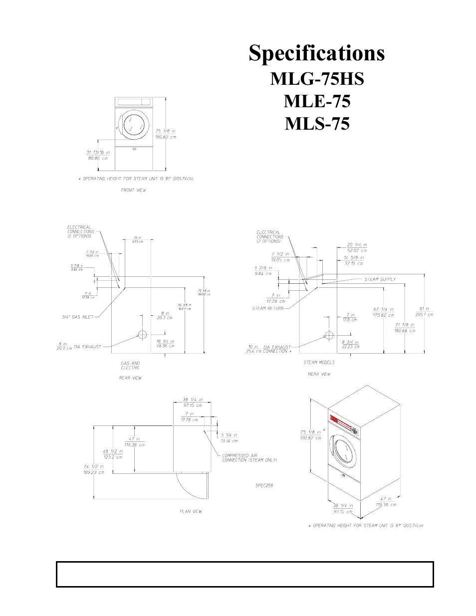 Specifications | American Dryer Corp. ML-75HS User Manual | Page 11 / 56