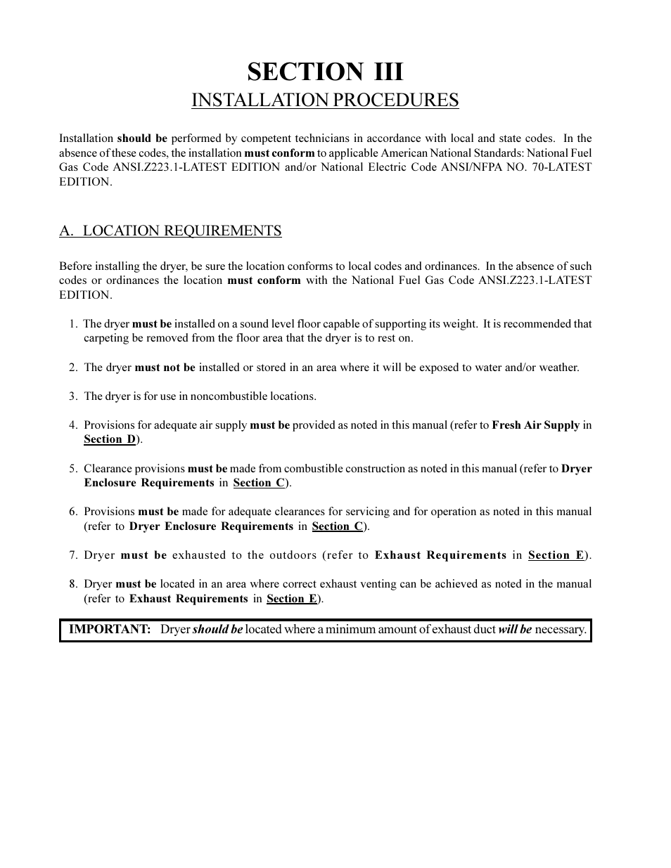 Installation procedures | American Dryer Corp. ML-75HS User Manual | Page 14 / 56