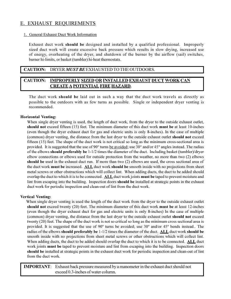 E. exhaust requirements | American Dryer Corp. ML-75HS User Manual | Page 18 / 56