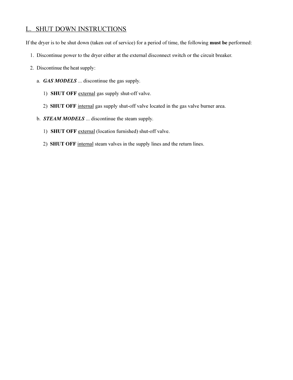 L. shut down instructions | American Dryer Corp. ML-75HS User Manual | Page 44 / 56