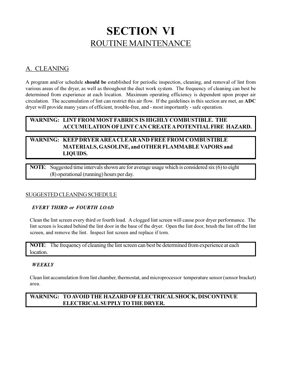 Routine maintenance | American Dryer Corp. ML-75HS User Manual | Page 48 / 56