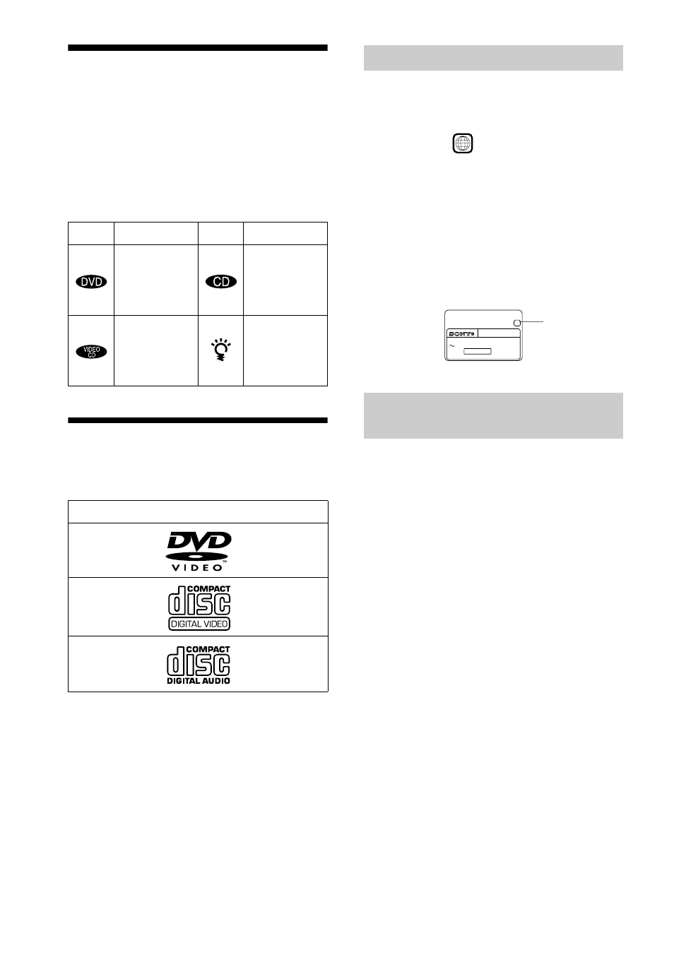 About this manual, This player can play the following discs, Region code | Example of discs that the player cannot play | Sony DVP-NS400D User Manual | Page 6 / 88