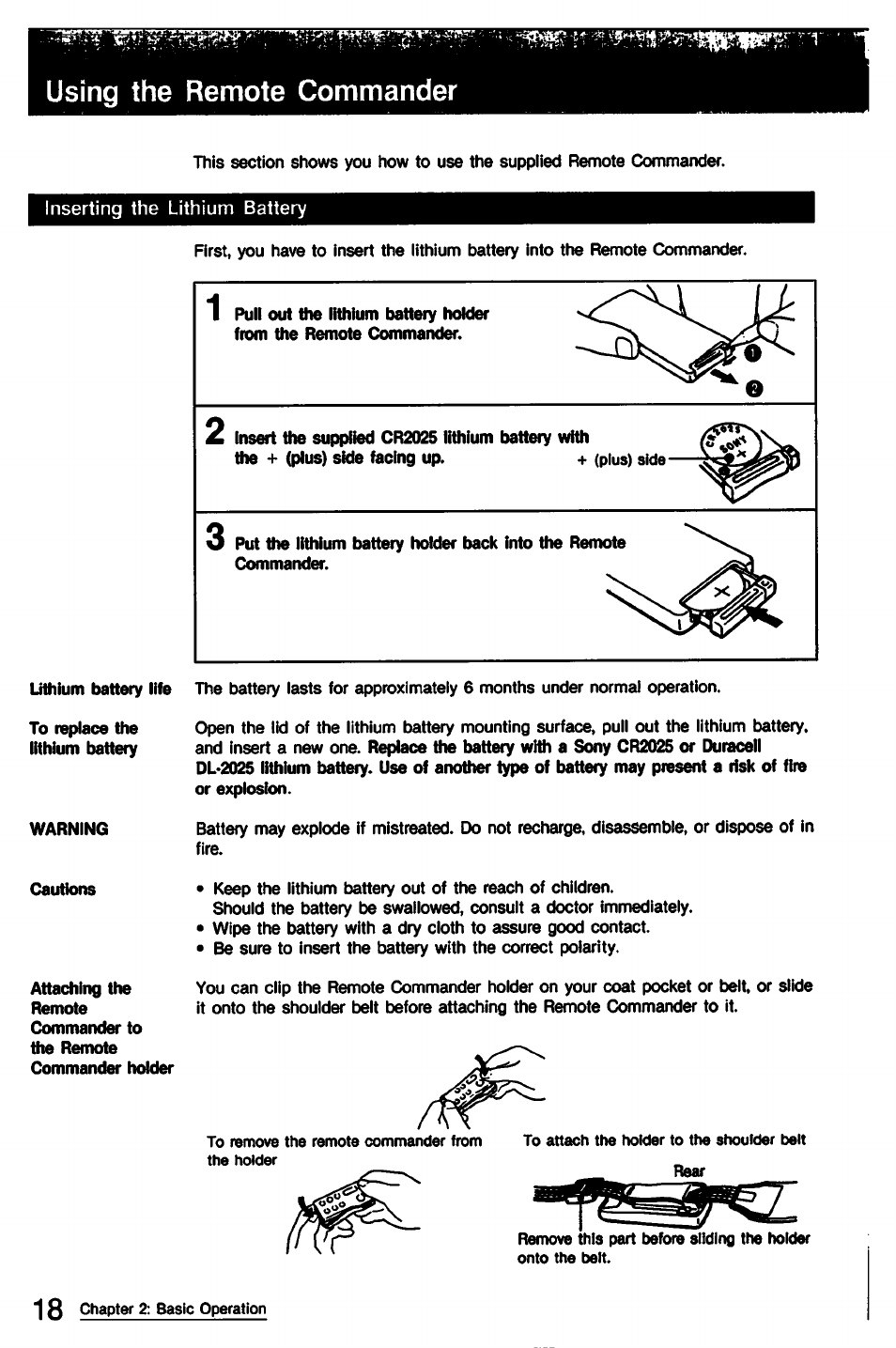 Using the remote commander | Sony CCD-TR9 User Manual | Page 18 / 72
