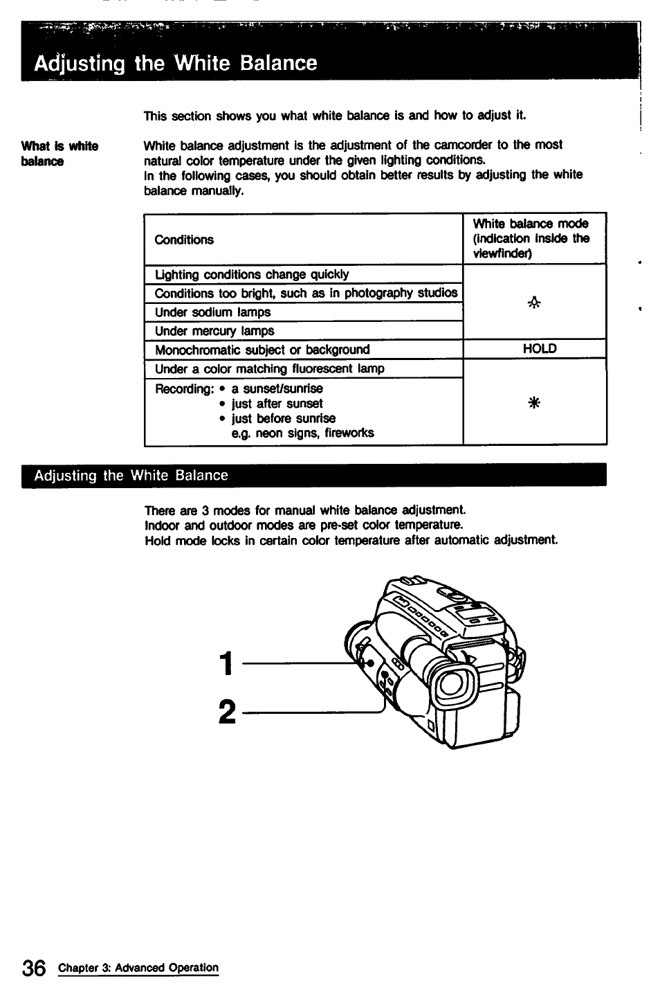Adjusting the white balance | Sony CCD-TR9 User Manual | Page 36 / 72