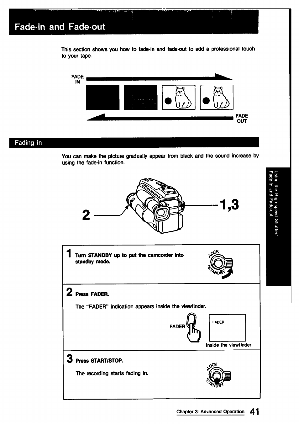 Fade-in and fade-out | Sony CCD-TR9 User Manual | Page 41 / 72
