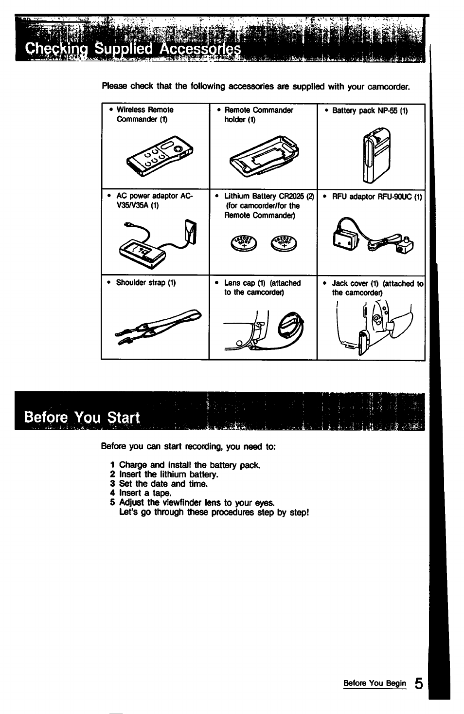 Before you start | Sony CCD-TR9 User Manual | Page 5 / 72