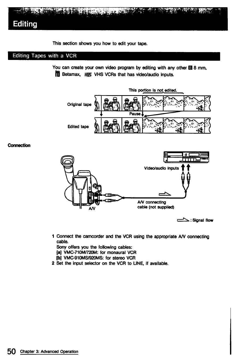 Editing | Sony CCD-TR9 User Manual | Page 50 / 72