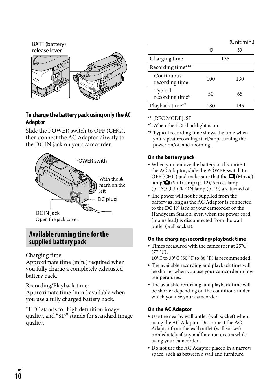 Sony HDR-CX12 User Manual | Page 10 / 72