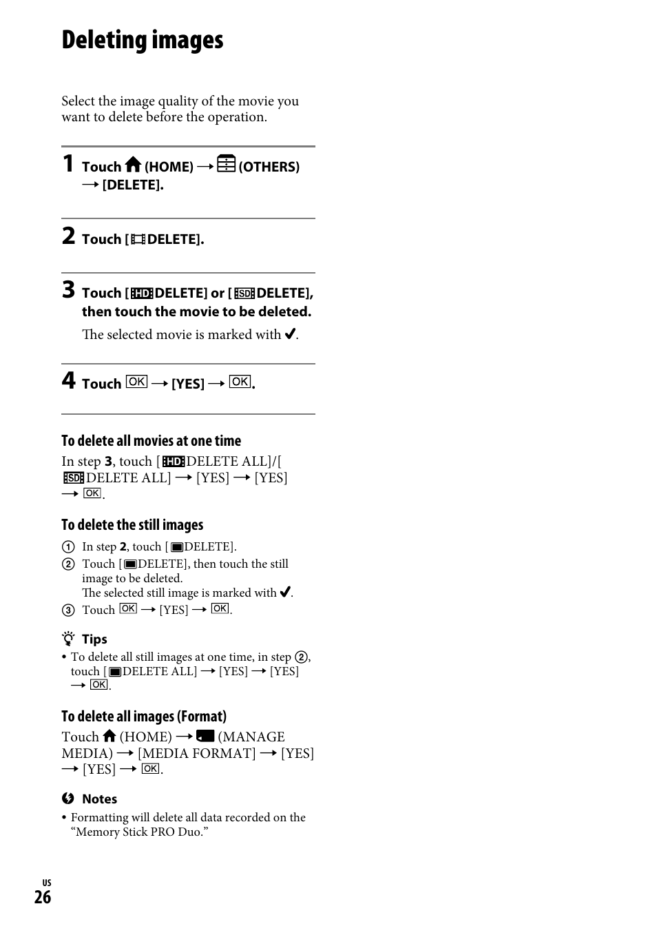 Deleting images | Sony HDR-CX12 User Manual | Page 26 / 72