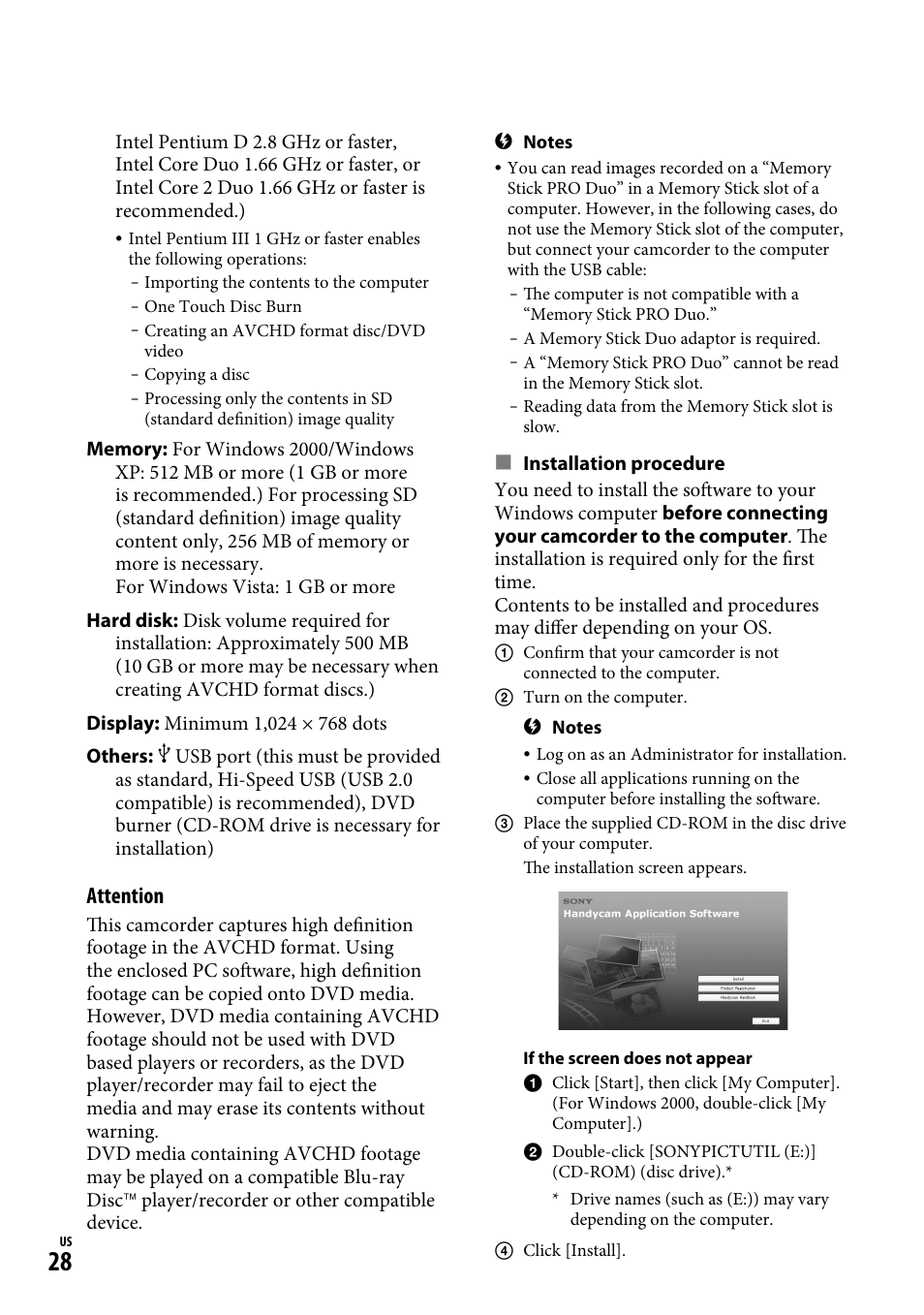 Attention | Sony HDR-CX12 User Manual | Page 28 / 72