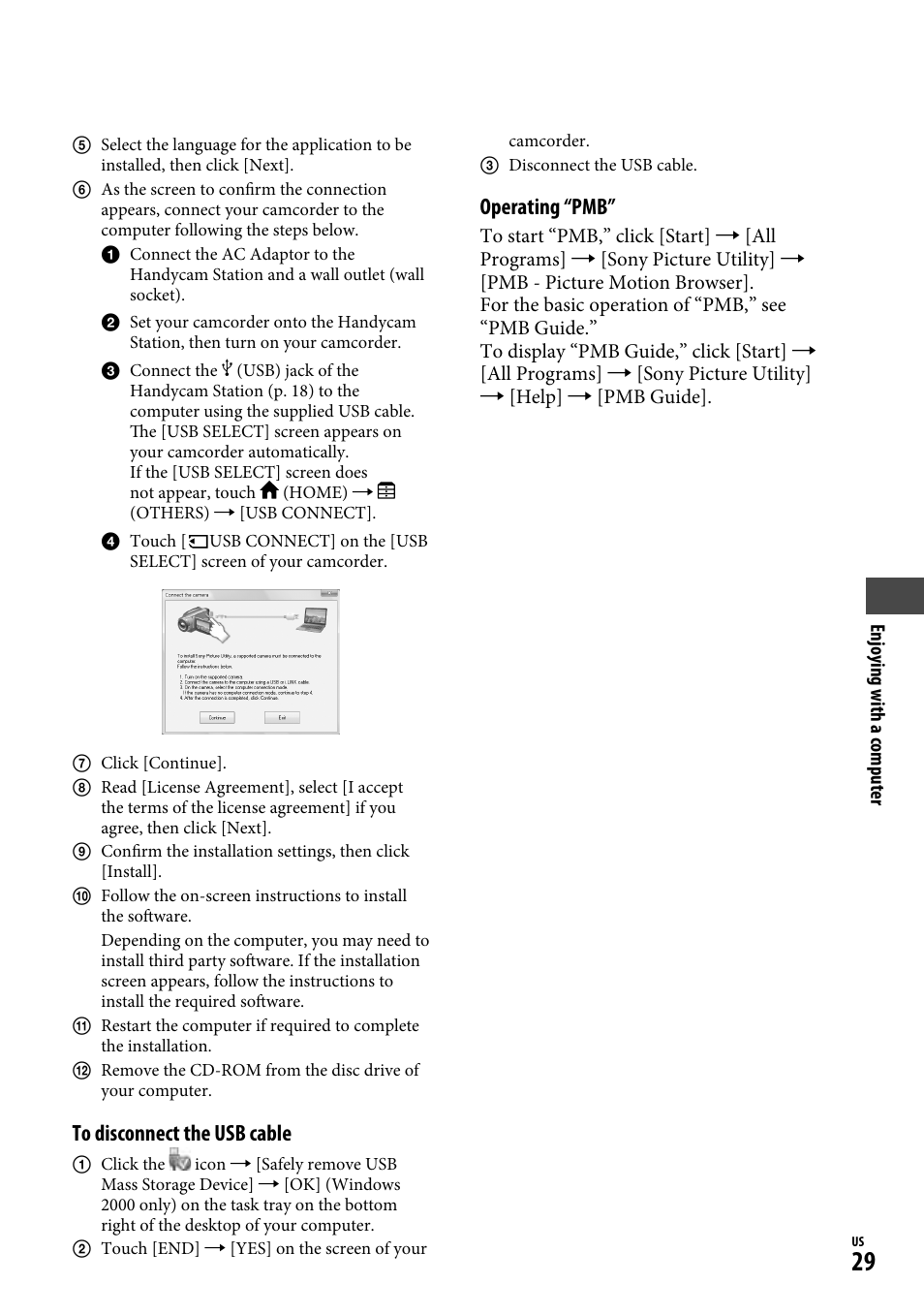 Operating “pmb | Sony HDR-CX12 User Manual | Page 29 / 72