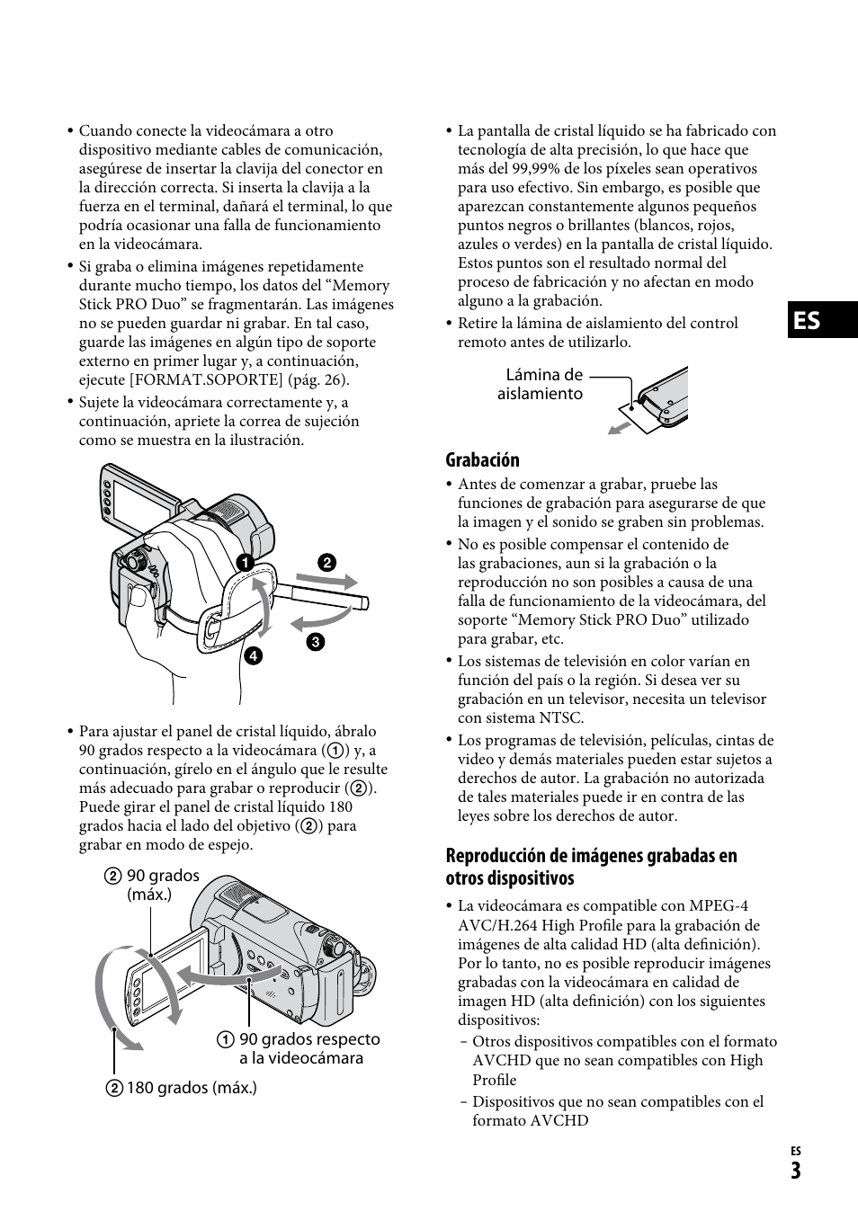 Grabación | Sony HDR-CX12 User Manual | Page 37 / 72