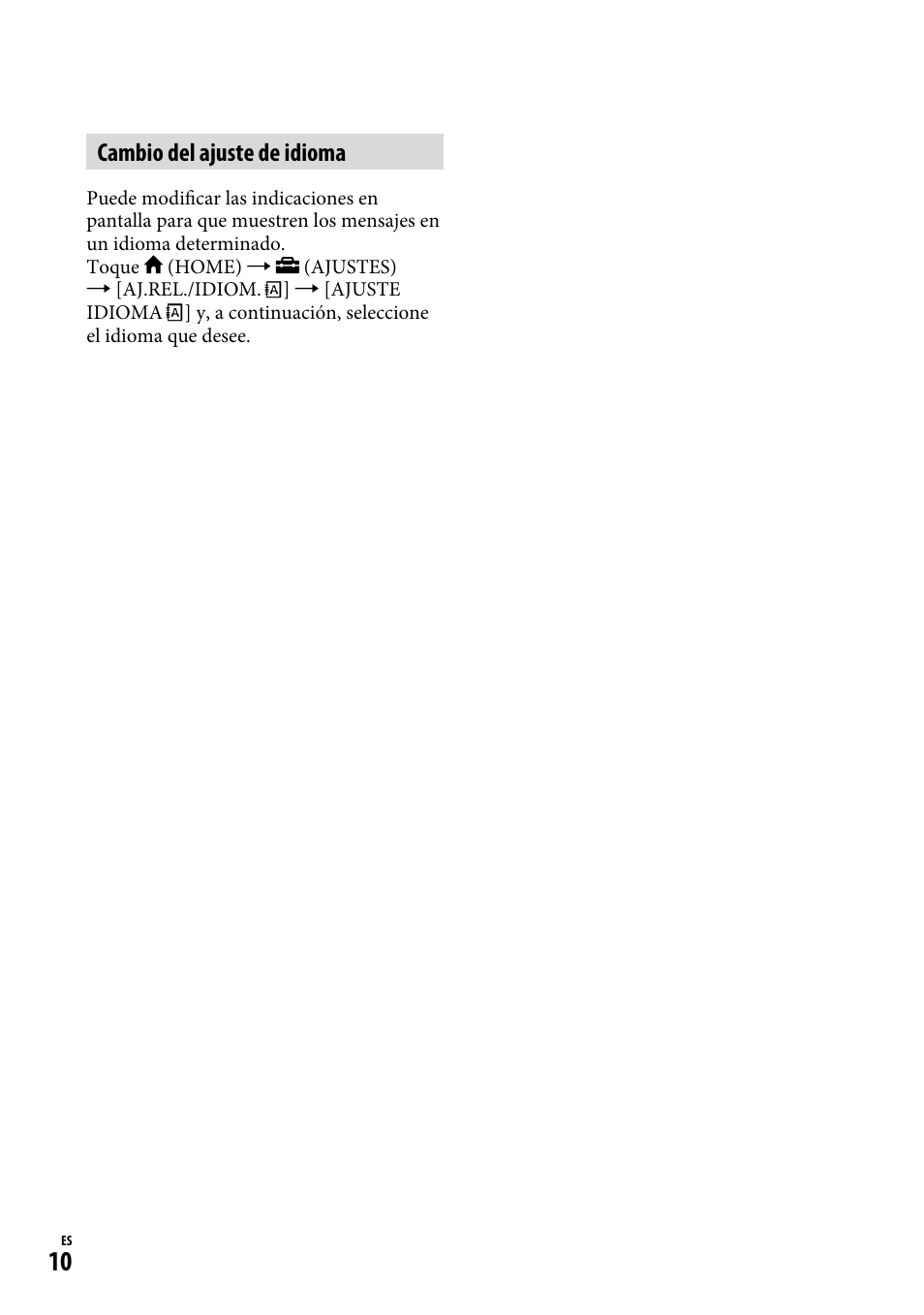 Cambio del ajuste de idioma | Sony HDR-CX12 User Manual | Page 44 / 72