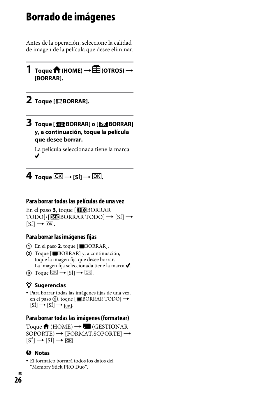 Borrado de imágenes | Sony HDR-CX12 User Manual | Page 60 / 72
