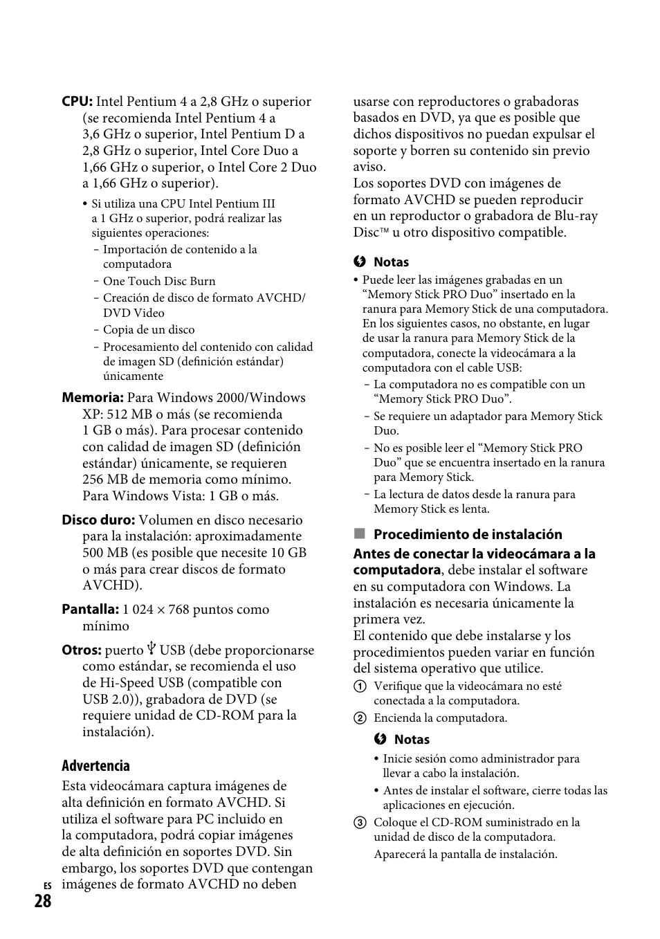 Advertencia | Sony HDR-CX12 User Manual | Page 62 / 72
