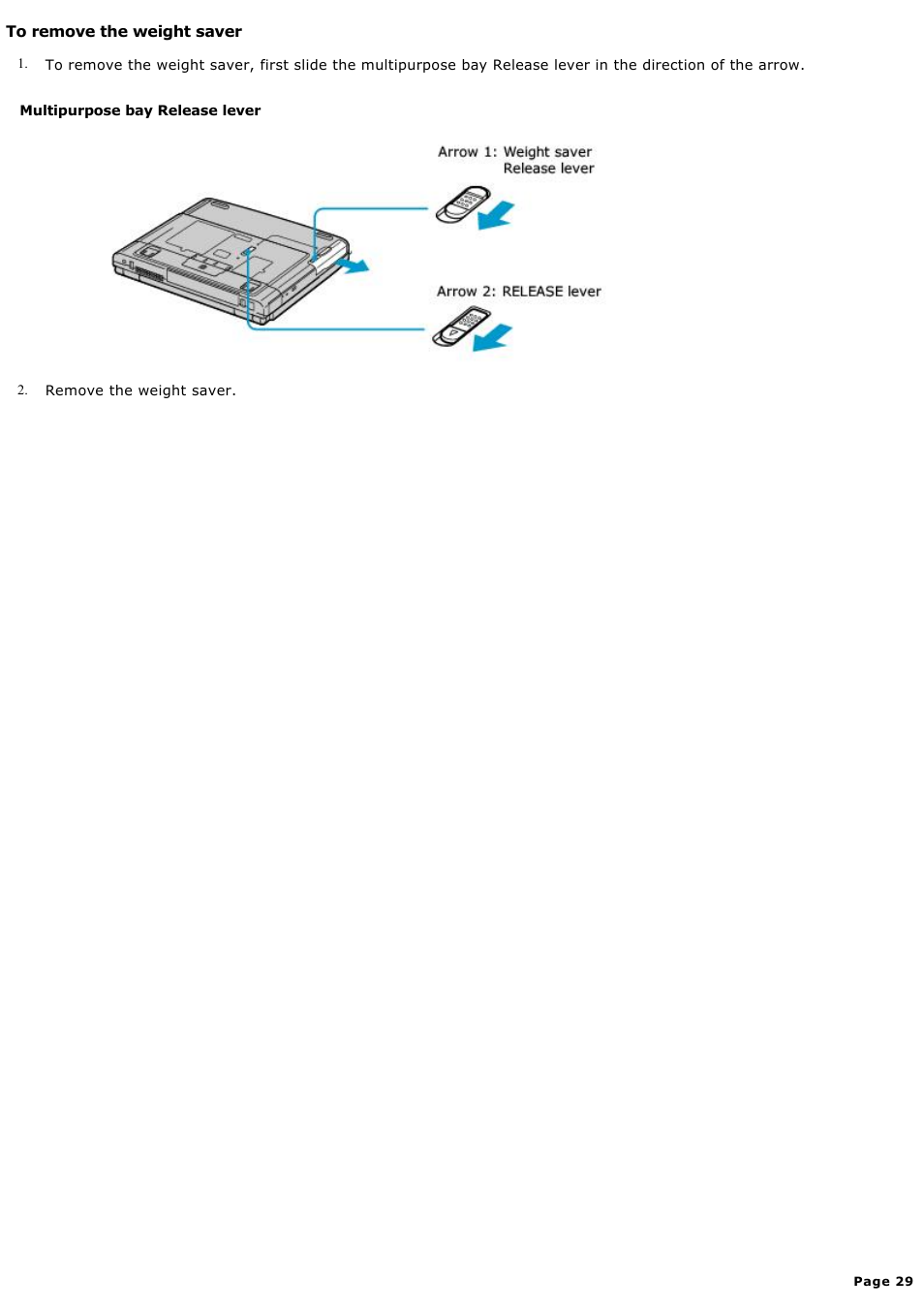 To remove the weight saver | Sony PCG-FXA59 User Manual | Page 29 / 131