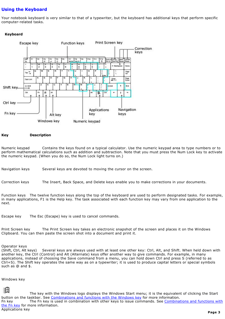 Using the keyboard | Sony PCG-FXA59 User Manual | Page 3 / 131